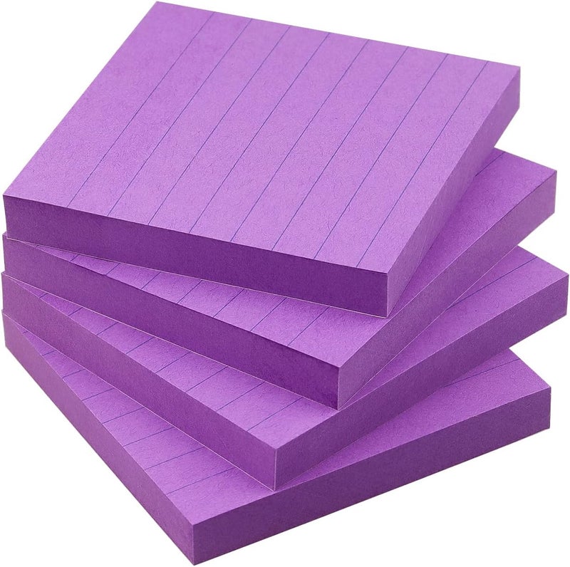 Eastern Wolf Lined Sticky Notes 3x3 Sticky Notes with Lines Self-Stick Notes Bright Color 4 Pads 90 Sheets/Pad (Purple) - Image 1
